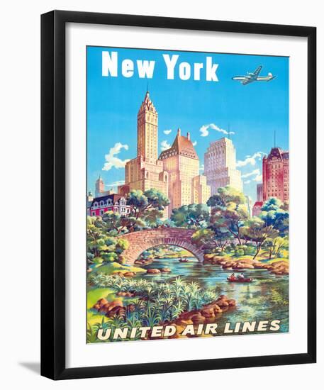 New York - United Air Lines - Gapstow Bridge at Central Park South Pond, Manhattan-Joseph Feher-Framed Giclee Print