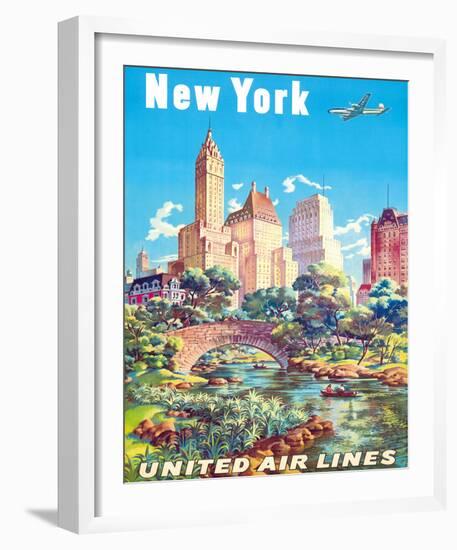 New York - United Air Lines - Gapstow Bridge at Central Park South Pond, Manhattan-Joseph Feher-Framed Giclee Print