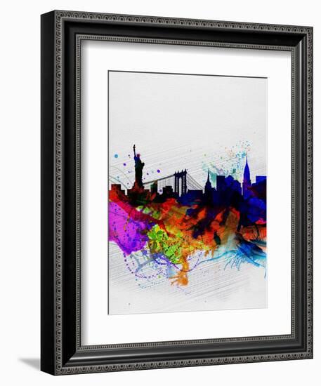 New York Watercolor Skyline 1-NaxArt-Framed Art Print