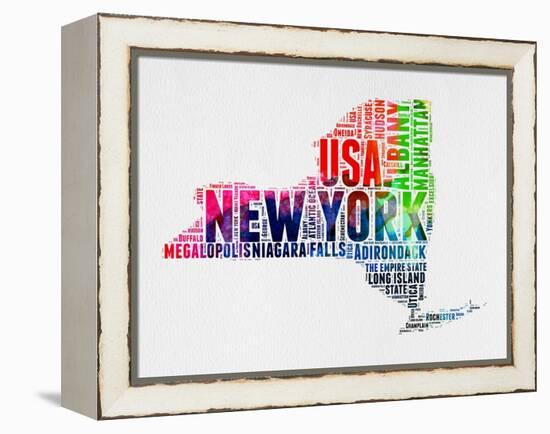 New York Watercolor Word Cloud-NaxArt-Framed Stretched Canvas