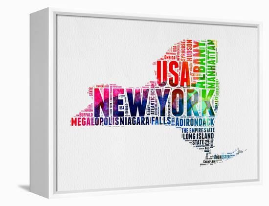 New York Watercolor Word Cloud-NaxArt-Framed Stretched Canvas