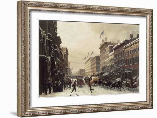 New York, Winter Scene in Broadway, c.1857-Hippolyte Victor Valentin Sebron-Framed Giclee Print