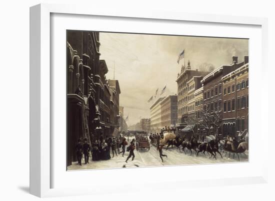 New York, Winter Scene in Broadway, c.1857-Hippolyte Victor Valentin Sebron-Framed Giclee Print