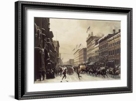 New York, Winter Scene in Broadway, c.1857-Hippolyte Victor Valentin Sebron-Framed Giclee Print