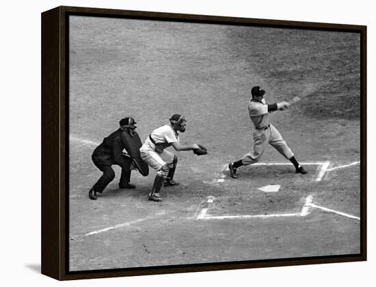 New York Yankee Joe Di Maggio Swinging Bat in Game Against the Philadelphia Athletics-Alfred Eisenstaedt-Framed Premier Image Canvas