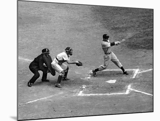 New York Yankee Joe Di Maggio Swinging Bat in Game Against the Philadelphia Athletics-Alfred Eisenstaedt-Mounted Premium Photographic Print