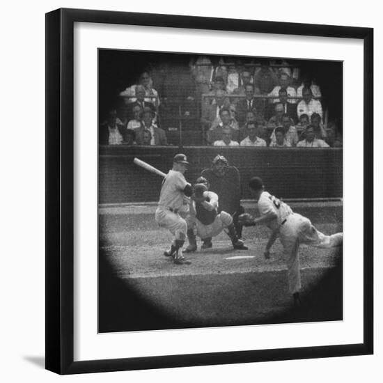 New York Yankees Player Mickey Mantle, Batting During Game-null-Framed Premium Photographic Print