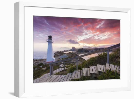 New Zealand, North Island, Castlepoint, Castlepoint Lighthouse, dusk-Walter Bibikw-Framed Photographic Print