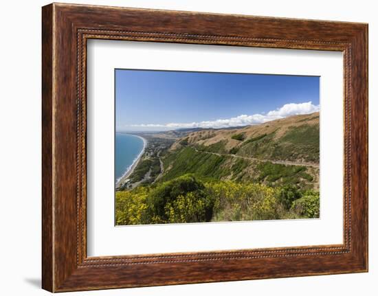 New Zealand, North Island, Paekakariki. Elevated view of the Kapiti Coast-Walter Bibikow-Framed Photographic Print