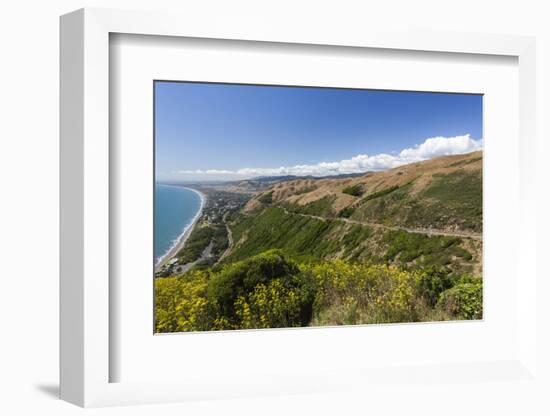 New Zealand, North Island, Paekakariki. Elevated view of the Kapiti Coast-Walter Bibikow-Framed Photographic Print