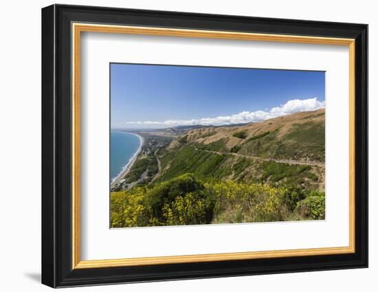 New Zealand, North Island, Paekakariki. Elevated view of the Kapiti Coast-Walter Bibikow-Framed Photographic Print
