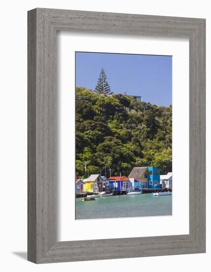 New Zealand, North Island, Paremata. Houses along Porirua Harbor-Walter Bibikow-Framed Photographic Print