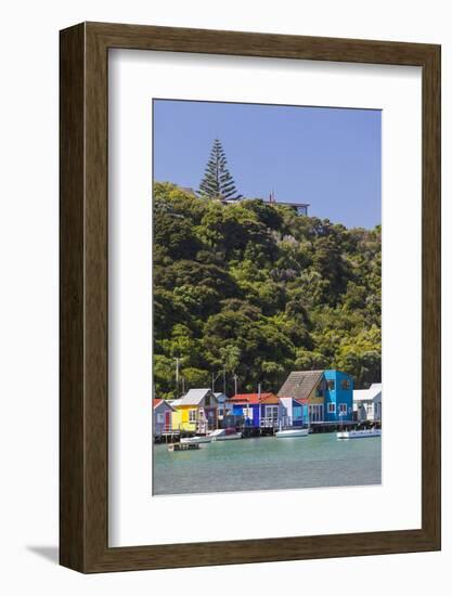 New Zealand, North Island, Paremata. Houses along Porirua Harbor-Walter Bibikow-Framed Photographic Print