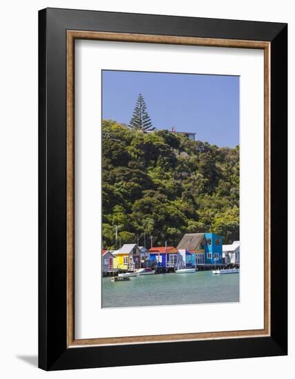 New Zealand, North Island, Paremata. Houses along Porirua Harbor-Walter Bibikow-Framed Photographic Print