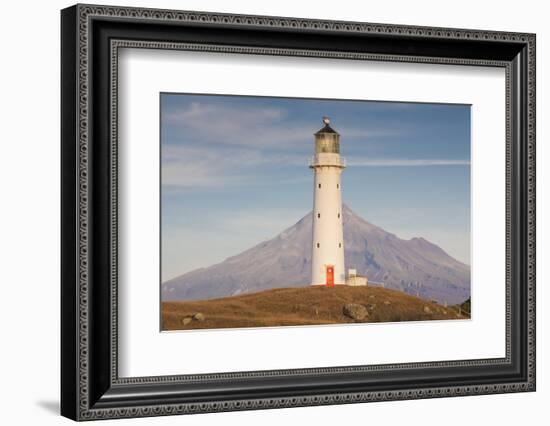 New Zealand, North Island, Pungarehu. Cape Egmont Lighthouse and Mt. Taranaki-Walter Bibikow-Framed Photographic Print