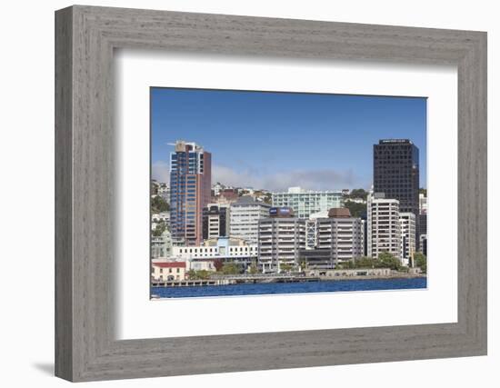 New Zealand, North Island, Wellington. Skyline and waterfront buildings-Walter Bibikow-Framed Photographic Print