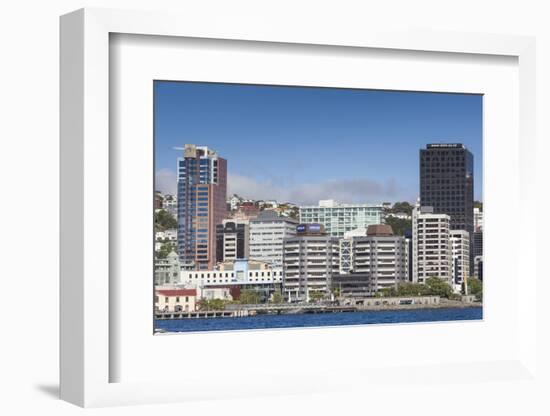 New Zealand, North Island, Wellington. Skyline and waterfront buildings-Walter Bibikow-Framed Photographic Print