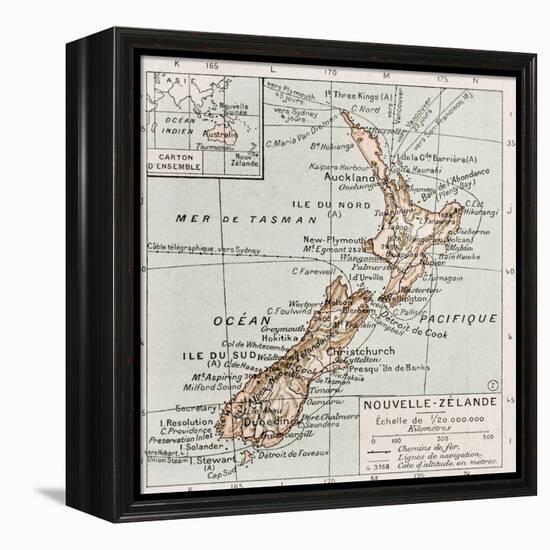 New Zealand Old Map-marzolino-Framed Stretched Canvas