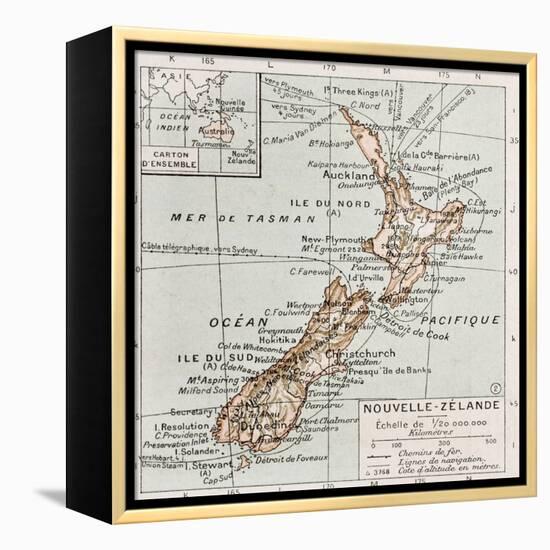 New Zealand Old Map-marzolino-Framed Stretched Canvas