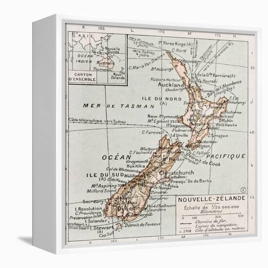 New Zealand Old Map-marzolino-Framed Stretched Canvas