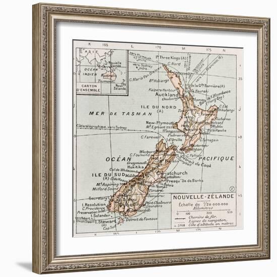 New Zealand Old Map-marzolino-Framed Art Print