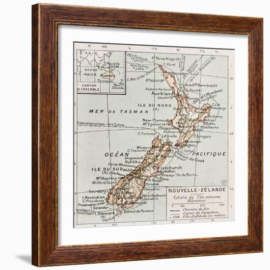 New Zealand Old Map-marzolino-Framed Art Print