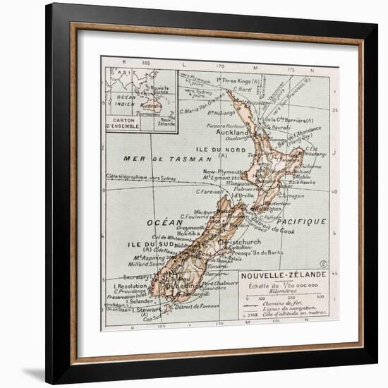 New Zealand Old Map-marzolino-Framed Art Print