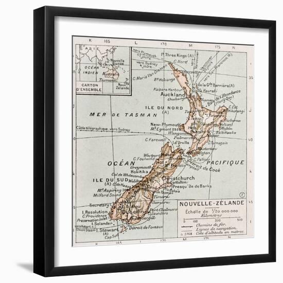 New Zealand Old Map-marzolino-Framed Art Print