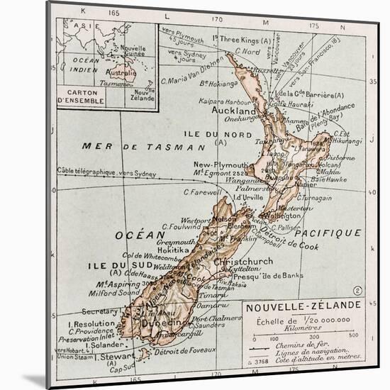 New Zealand Old Map-marzolino-Mounted Art Print