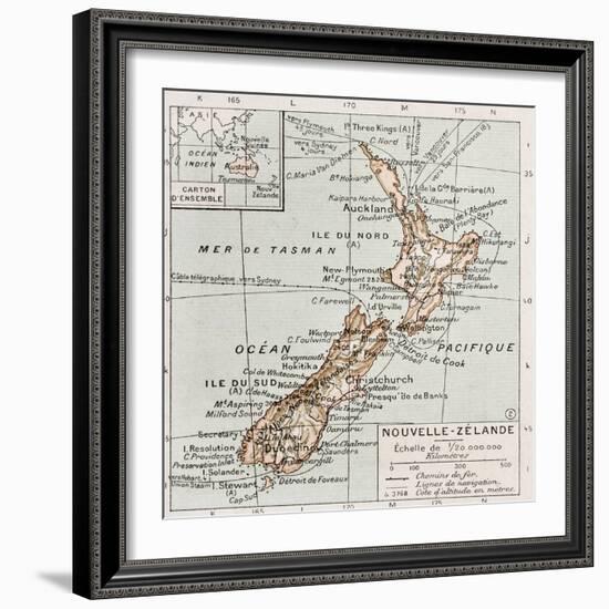 New Zealand Old Map-marzolino-Framed Art Print