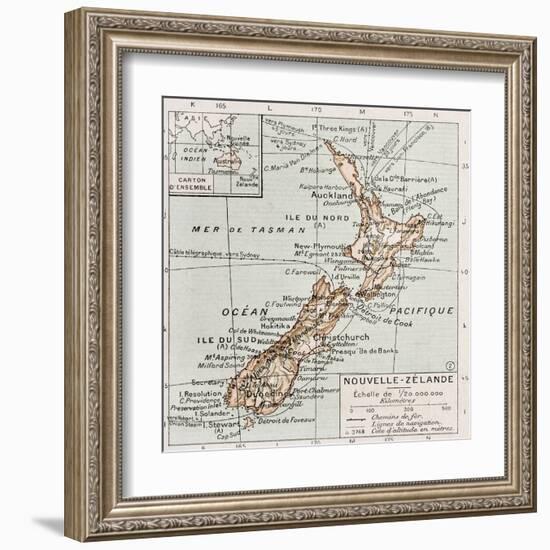 New Zealand Old Map-marzolino-Framed Art Print