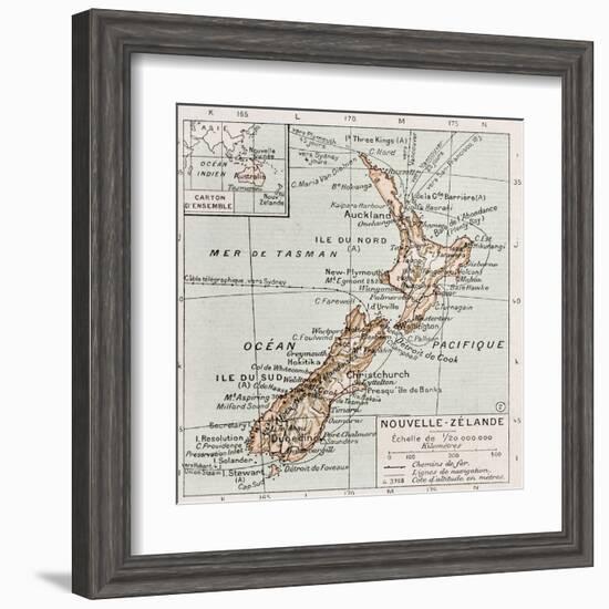 New Zealand Old Map-marzolino-Framed Art Print