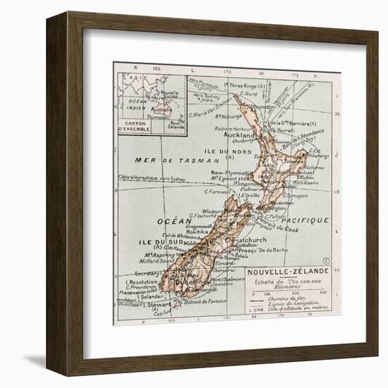 New Zealand Old Map-marzolino-Framed Art Print