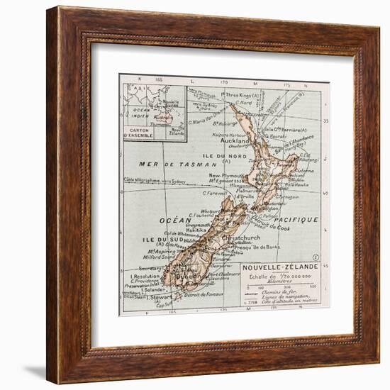 New Zealand Old Map-marzolino-Framed Art Print