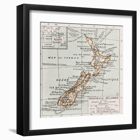 New Zealand Old Map-marzolino-Framed Art Print