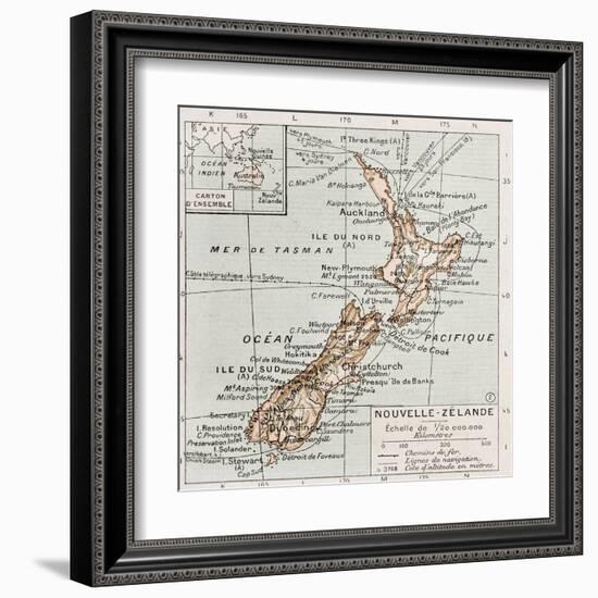 New Zealand Old Map-marzolino-Framed Art Print