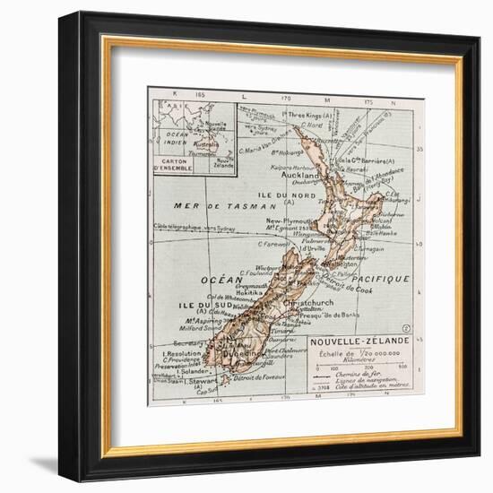 New Zealand Old Map-marzolino-Framed Art Print