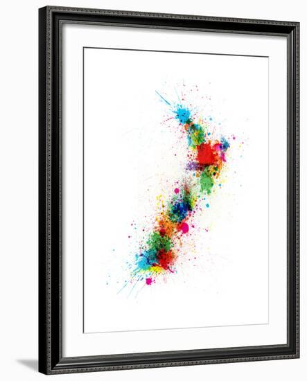 New Zealand Paint Splashes Map-Michael Tompsett-Framed Art Print