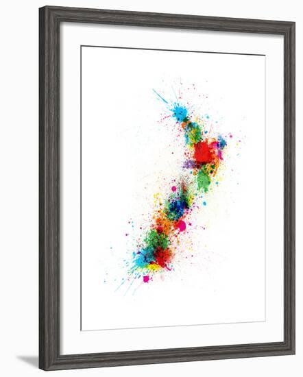 New Zealand Paint Splashes Map-Michael Tompsett-Framed Art Print