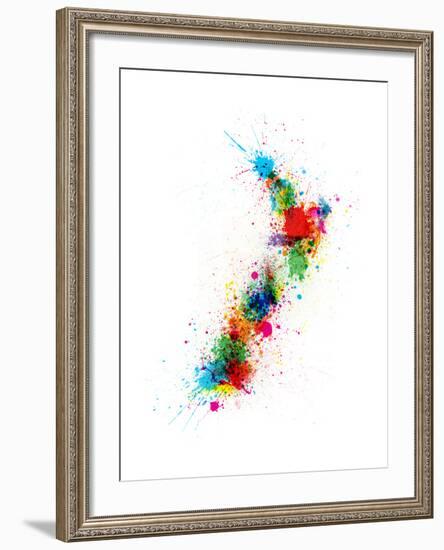 New Zealand Paint Splashes Map-Michael Tompsett-Framed Art Print