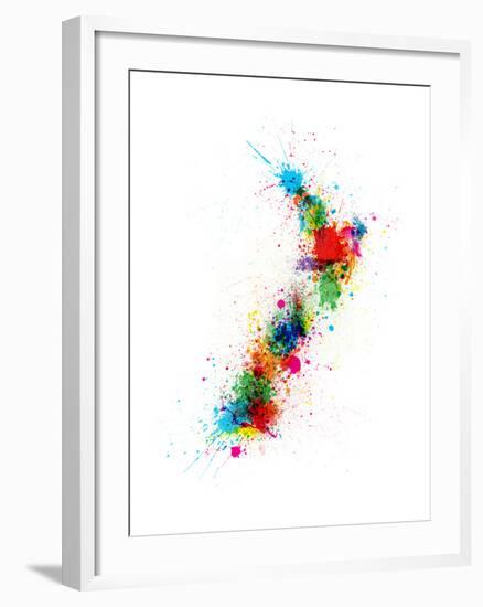 New Zealand Paint Splashes Map-Michael Tompsett-Framed Art Print