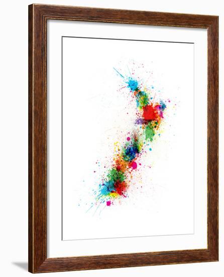 New Zealand Paint Splashes Map-Michael Tompsett-Framed Art Print