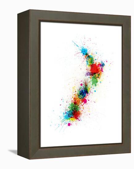 New Zealand Paint Splashes Map-Michael Tompsett-Framed Stretched Canvas