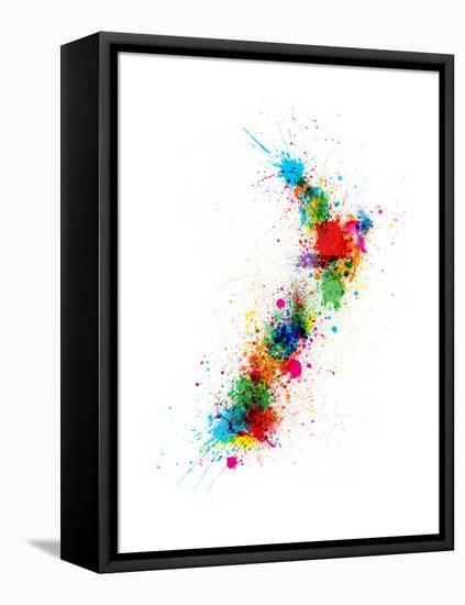 New Zealand Paint Splashes Map-Michael Tompsett-Framed Stretched Canvas