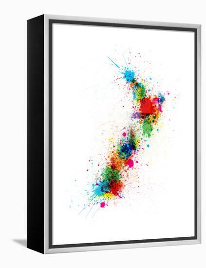 New Zealand Paint Splashes Map-Michael Tompsett-Framed Stretched Canvas