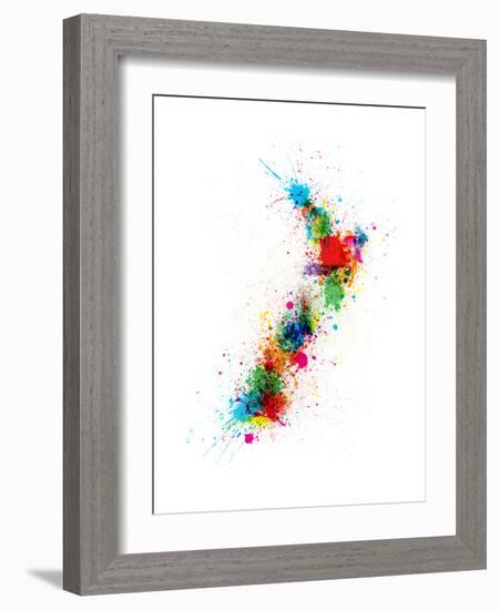 New Zealand Paint Splashes Map-Michael Tompsett-Framed Premium Giclee Print