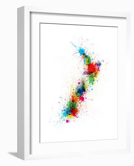 New Zealand Paint Splashes Map-Michael Tompsett-Framed Premium Giclee Print