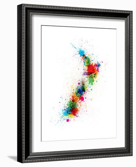 New Zealand Paint Splashes Map-Michael Tompsett-Framed Premium Giclee Print