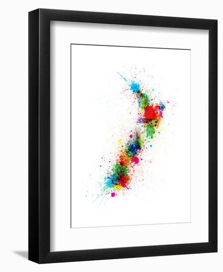 New Zealand Paint Splashes Map-Michael Tompsett-Framed Art Print