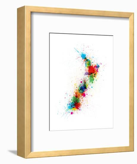 New Zealand Paint Splashes Map-Michael Tompsett-Framed Art Print